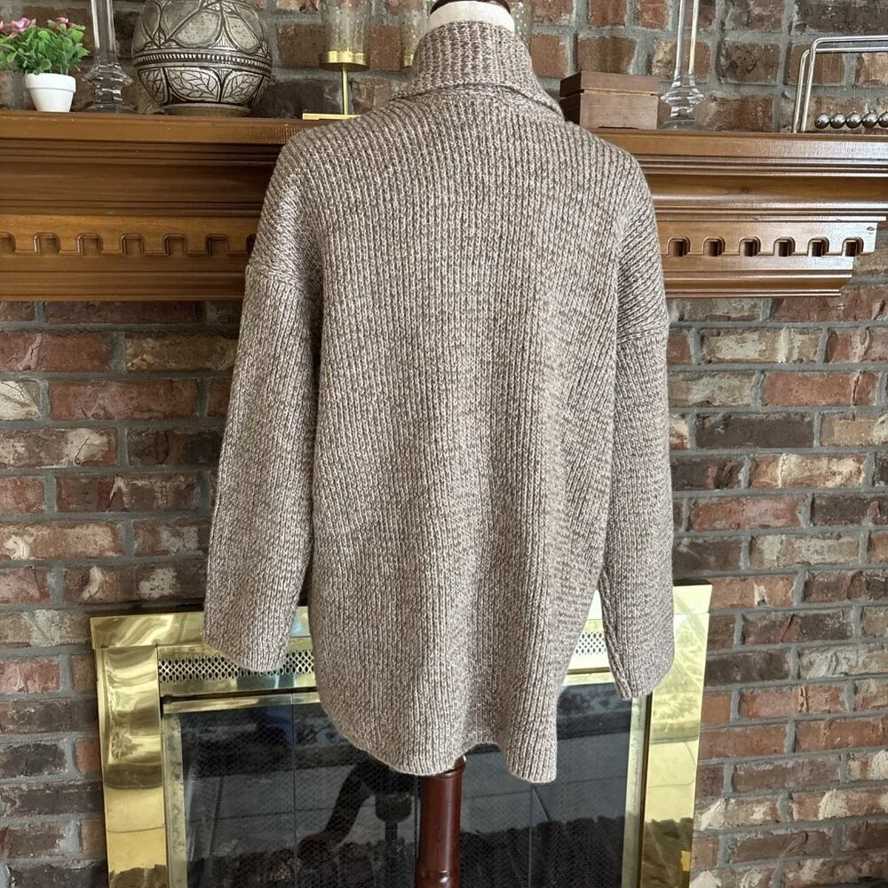 Pure Jill Heavy Cotton Tan Knit Cardigan Size Medium Oversized - Picture 2 of 7